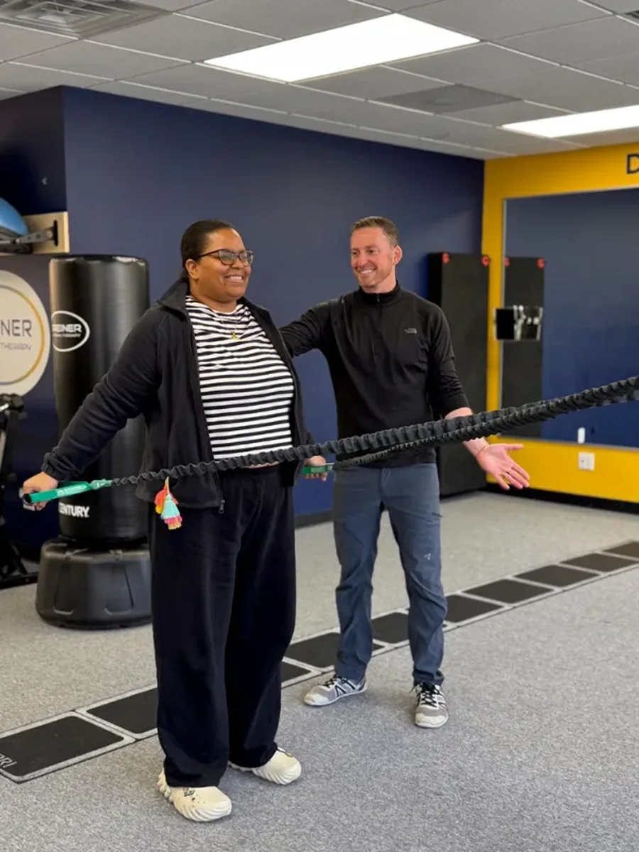A patient rebuilding strength during rehab at Greiner Physical Therapy